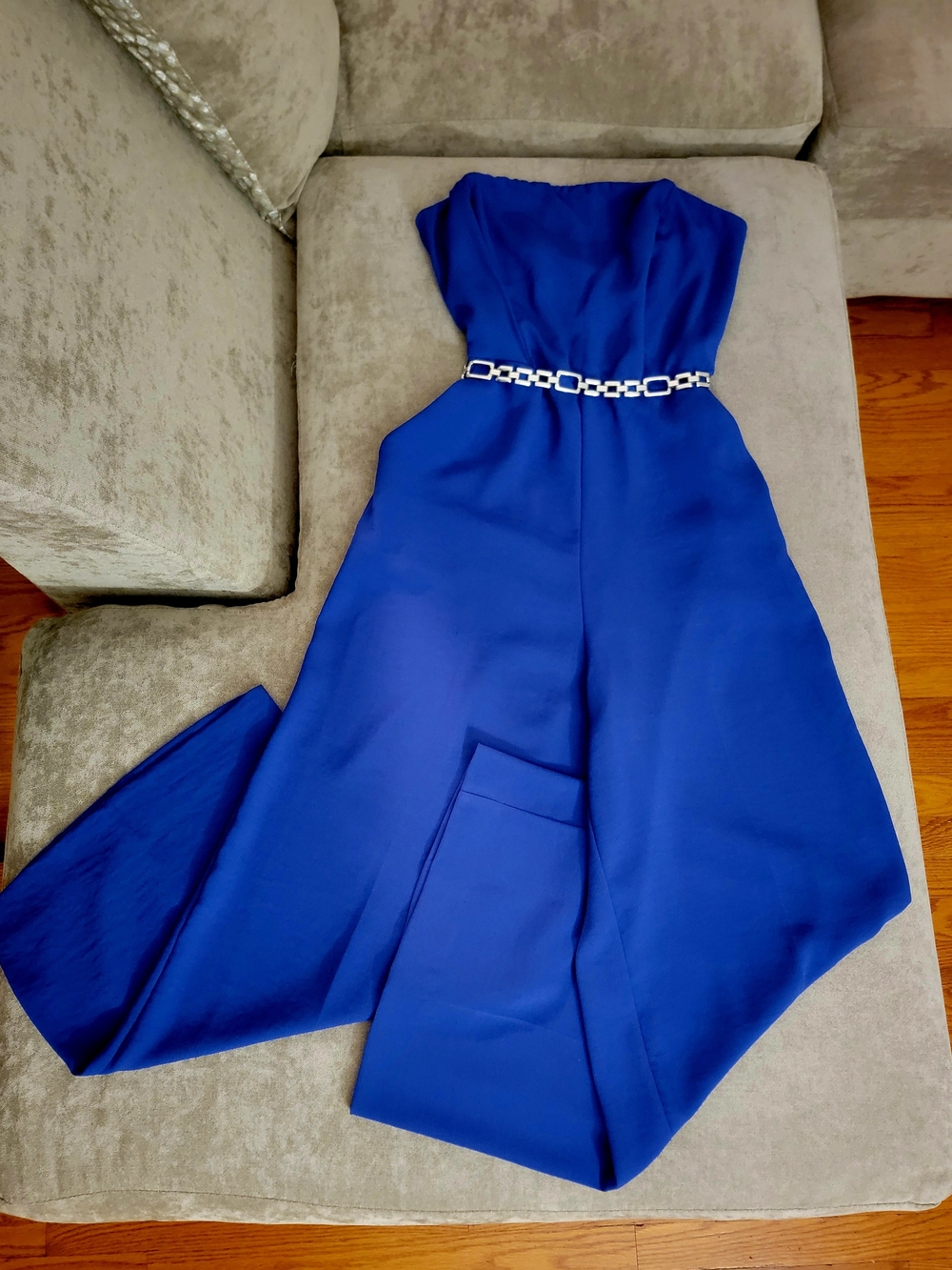 Express Royal Blue Strapless Wide Leg Jumpsuit - Size Small